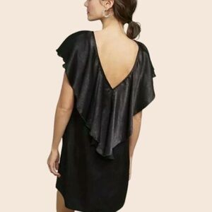 Anthropologie The Odells Black Flounced Satin Tunic Dress Size M